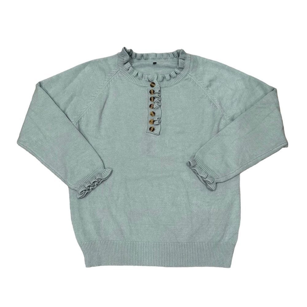 90’s Vintage Blue Ruffle Crew Neck Sweater Small